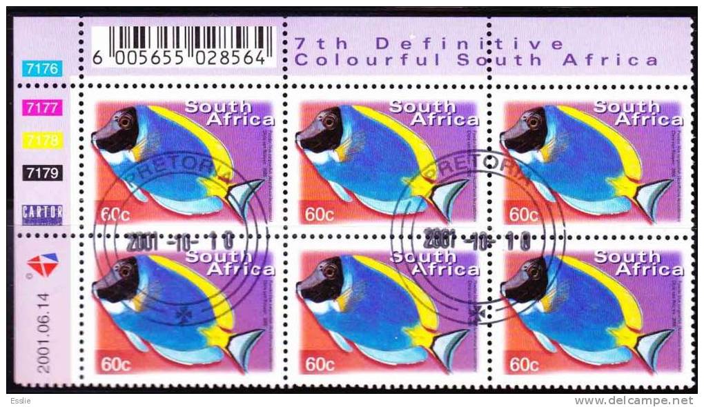 South Africa RSA - 7th Definitive 60c Control Block CTO Dated 2001/06/14 Fish - Nuevos