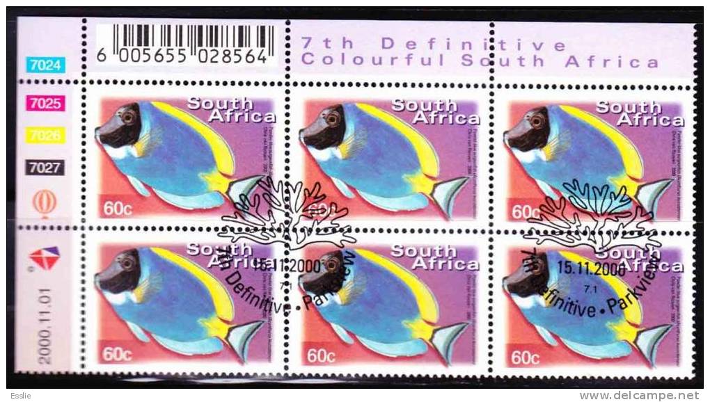 South Africa RSA - 7th Definitive 60c Control Block CTO Dated 2000/11/01 Fish - Nuevos