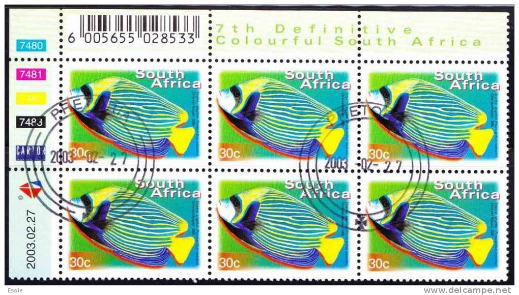 South Africa RSA - 7th Definitive 30c Control Block CTO Dated 2003/02/27 Fish - Nuevos