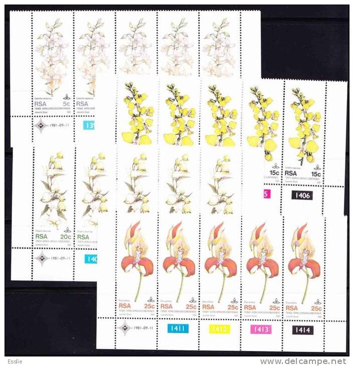 South Africa RSA - 1981 - 10th World Orchid Conference, Flowers - Full Set Control Blocks - Unused Stamps