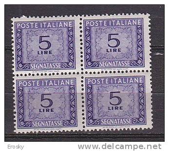 Y6383 - ITALIA TASSE Ss N°101 - ITALIE TAXE Yv N°69 ** Quartina Bloc - Taxe