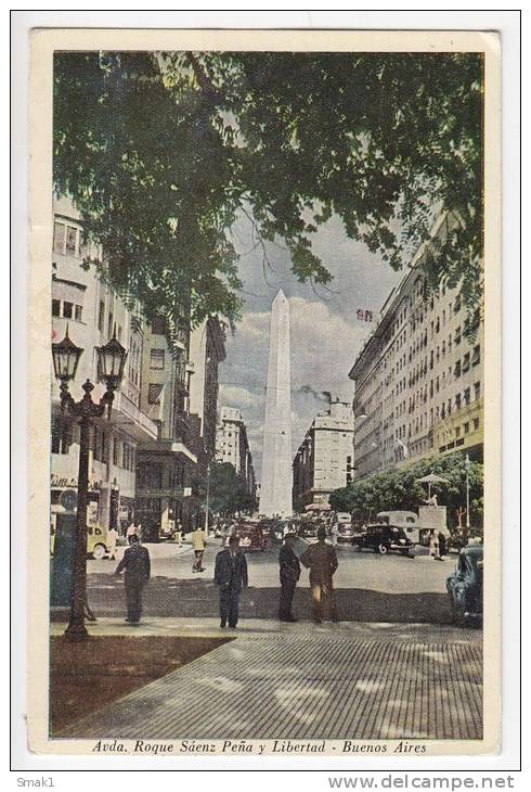 AMERICA ARGENTINA BUENOS AIRES ROQUE SAENZ PENA AVENUE AND LIBERTY OLD POSTCARD 1961. - Argentina