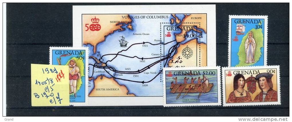 Christophe Colomb-Grenada-1987-série   Et Bloc***MNH - Christopher Columbus