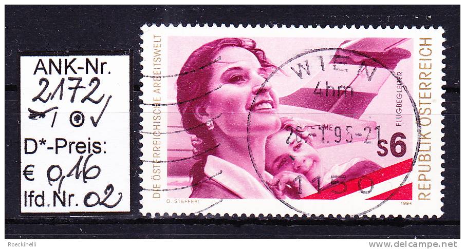 18.11.1994 -  SM  "Die österr. Arbeitswelt -  Flugbegleiterin"  -  O  Gestempelt  -  Siehe Scan  (2172o 01-05) - Used Stamps