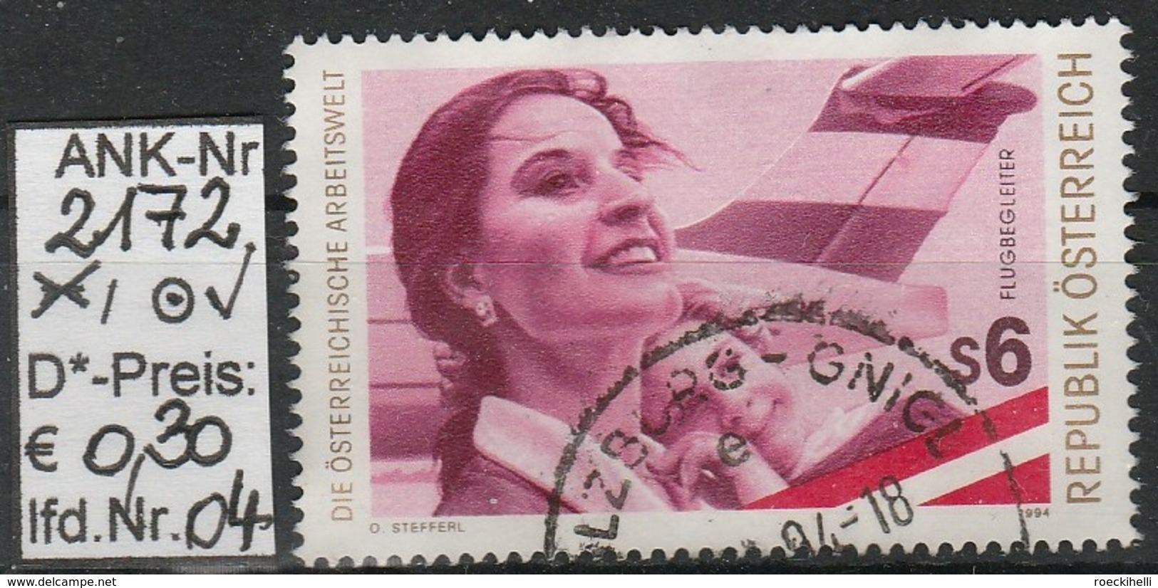 18.11.1994 -  SM  "Die österr. Arbeitswelt -  Flugbegleiterin"  -  O  Gestempelt  -  Siehe Scan  (2172o 01-05) - Used Stamps