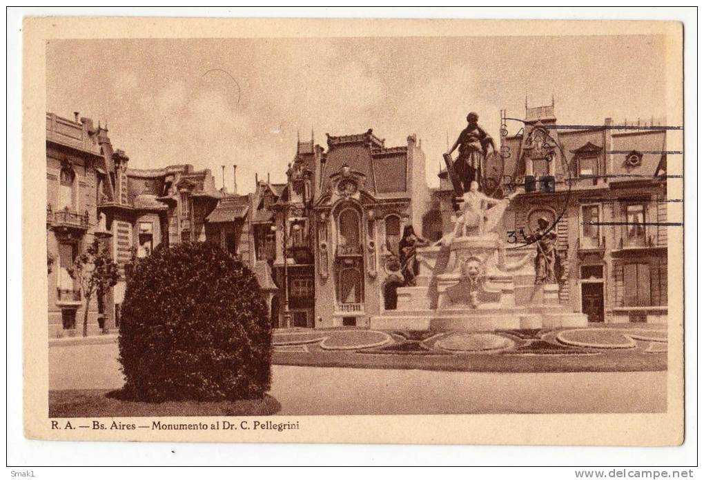 AMERICA ARGENTINA BUENOS AIRES THE MONUMENT OF DR. C. PELLEGRINI OLD POSTCARD 1931. - Argentina