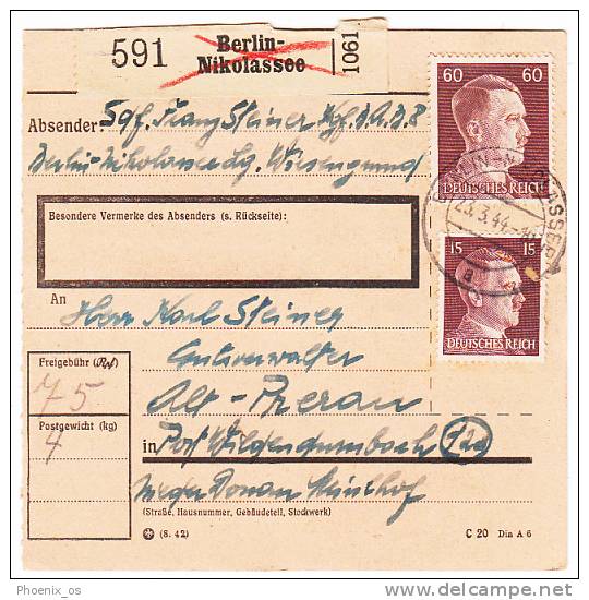 GERMANY - WW II. Deutches Reich - Berlin Nikolassee. Paket - Paketkarte, Package - Package Card, Year 1944 - Lettres & Documents