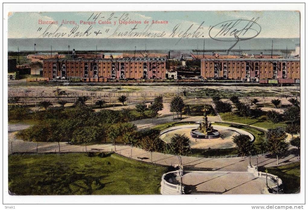 AMERICA ARGENTINA BUENOS AIRES THE COLON PARK AND CUSTOMS WAREHOUSES OLD POSTCARD - Argentinië