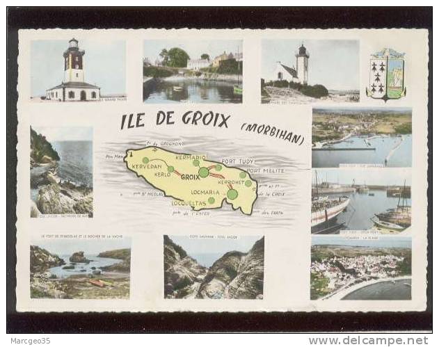 56 Ile De Groix Multivue Avec Plan édit. Combier N° 3 C , Phare Des Chats, Fort Lay , Le Grand Phare , Port Tudy , ... - Groix