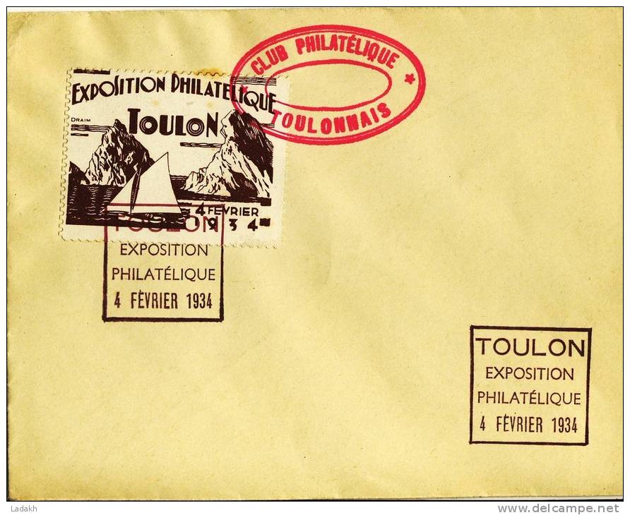 VIGNETTE TOULON SUR ENVELOPPE # FEVRIER 1934 # EXPOSITION PHILATELIQUE - Esposizioni Filateliche