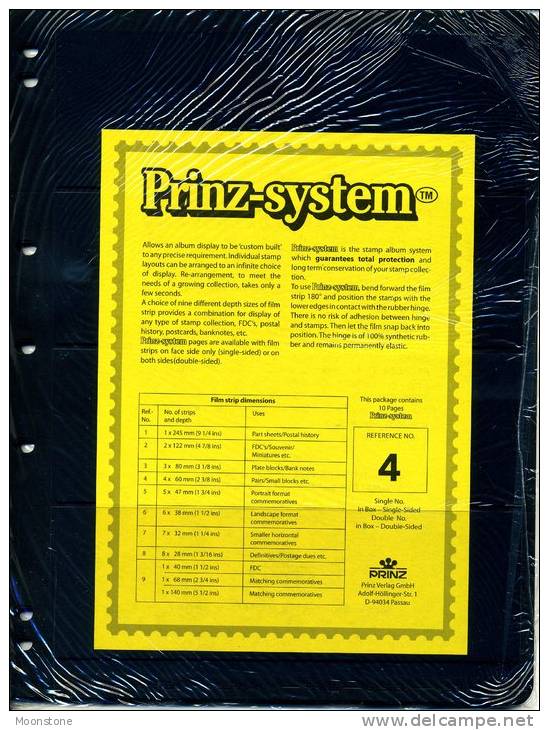 Prinz Single Side Stocksheets, 4 Strips Per Page, Pack Of 10 - Einsteckkarten