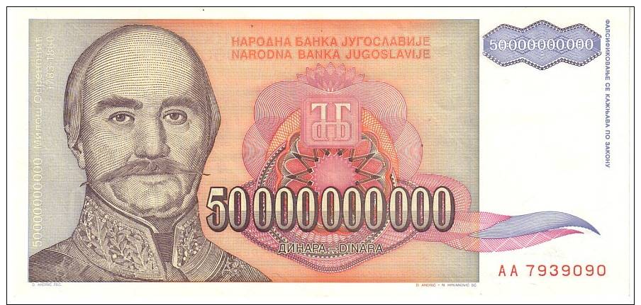 Yugoslavia P.136 50 000 000 000 Dinars 1993 Au - Yugoslavia