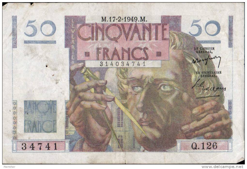 TB BILLET DE 50 FRANCS LE VERRIER DATE DU 17.02.1949 - 50 F 1946-1951 ''Le Verrier''