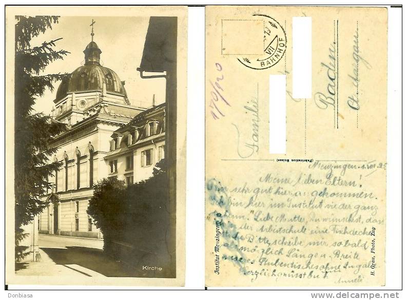 Menzingen: Institut Menzingen - Kirche. Postcard Travelled To Baden On 1925 - Menzingen