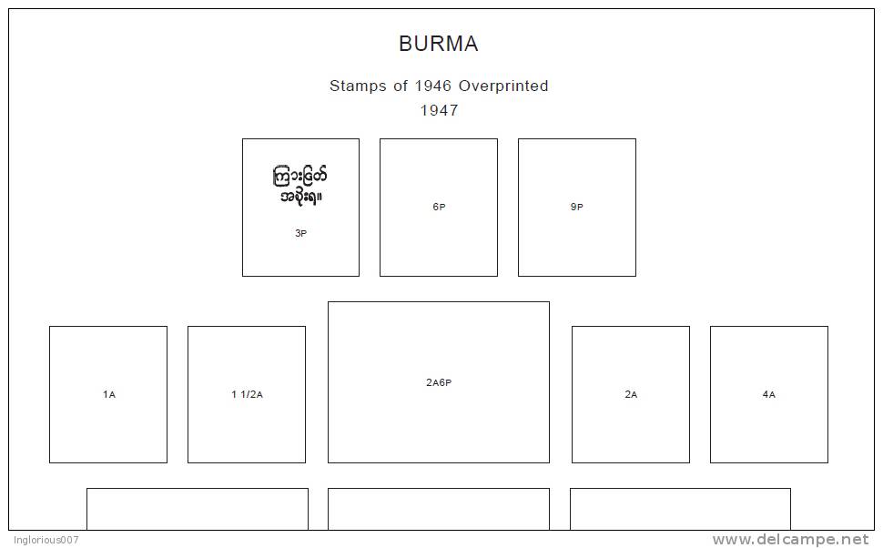 BURMA - MYANMAR STAMP ALBUM PAGES 1937-2011 (57 Pages) - Inglese