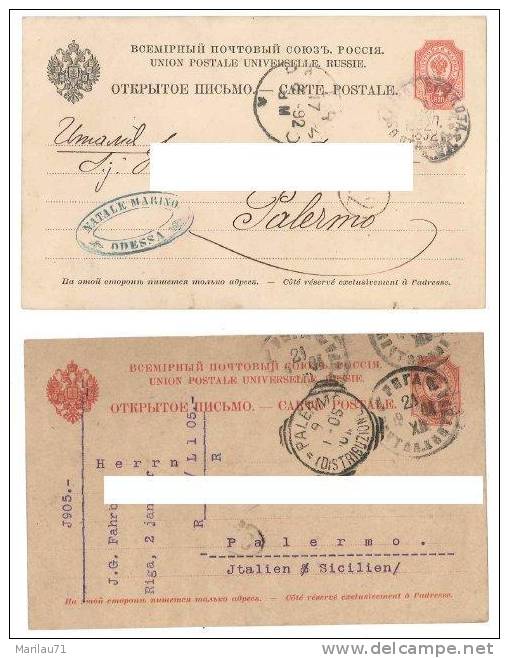 5098 RUSSIA STORIA POSTALE POSTA STATIONARY 2 CARDS 1892 1905 ODESSA - Lettres & Documents