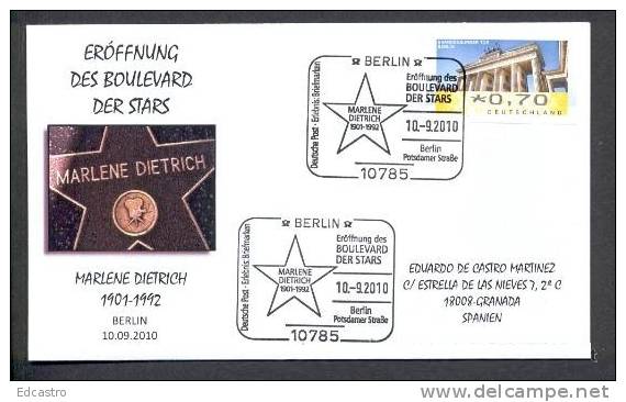 6.- GERMANY ALLEMAGNE. 2010. SPECIAL POSTMARK. CINEMA. BOULEVARD OF STAR. ACTORS. MARLENE DIETRICH - Cinema