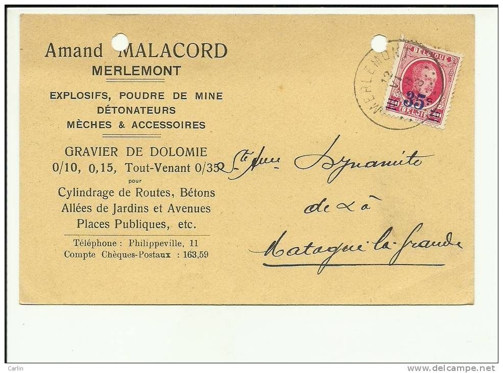 Merlemont Malacord Explosifs Poudre De Mine Détonateurs - Philippeville