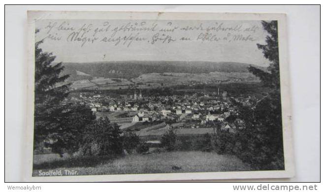 AK Saalfeld Thüringen Totalansicht  Vom  13.6.1950 Mit Stempel: ".. Bekannt Durch Seine Feengrotten" - Saalfeld