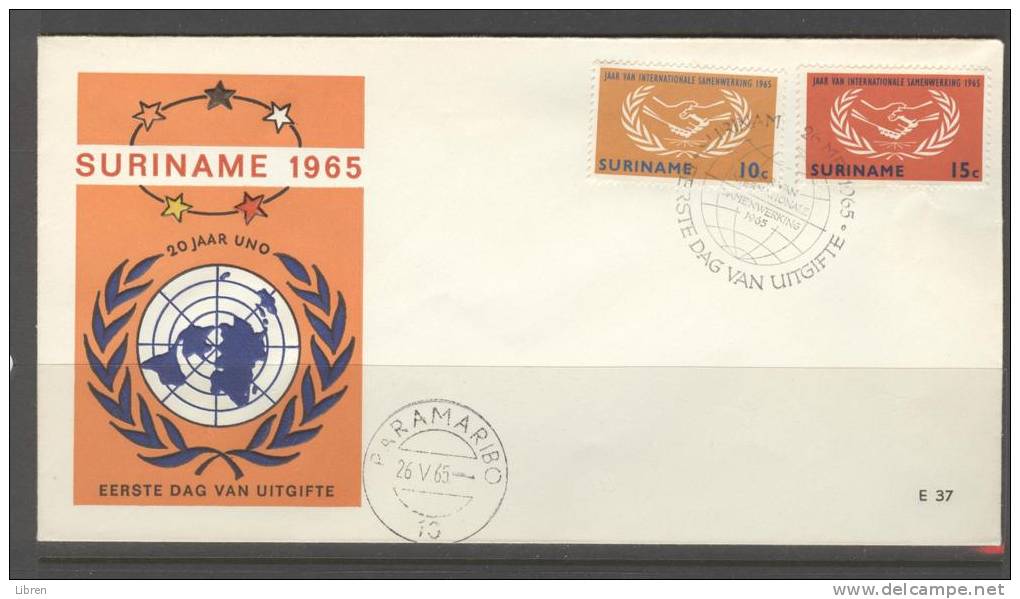 SURINAME, SURINAM 1965 FDC E37 WITH NUMBER. UNITED NATIONS, UNO, NATIONS UNIES. - Suriname ... - 1975