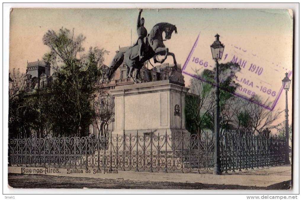 AMERICA ARGENTINA BUENOS AIRES THE SAN MARTIN STATUE OLD POSTCARD 1910. - Argentina