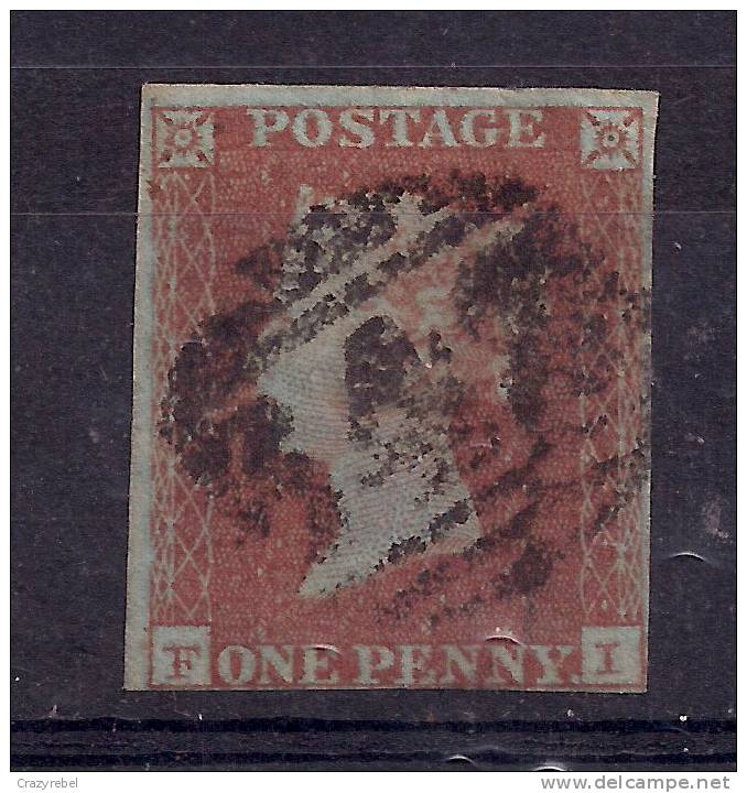 GB 1841 - 52 QV 1d PENNY RED IMPERF BLUED PAPER ( F & I ) USED STAMP . ..( B933 ) - Gebruikt
