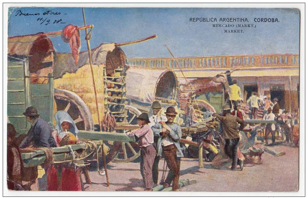 AMERICA ARGENTINA CORDOBA THE MARKET OLD POSTCARD 1908. - Argentina