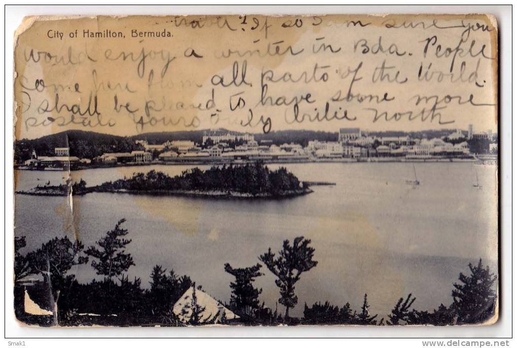 AMERICA ANTILLES BERMUDA CITY OF HAMILTON BROKEN CARD OLD POSTCARD - Bermuda