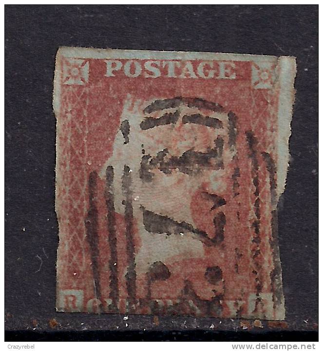 GB 1841 - 52 QV 1d PENNY RED IMPERF BLUED PAPER ( R & E ) USED STAMP PMK 173 .( C486 ) - Oblitérés