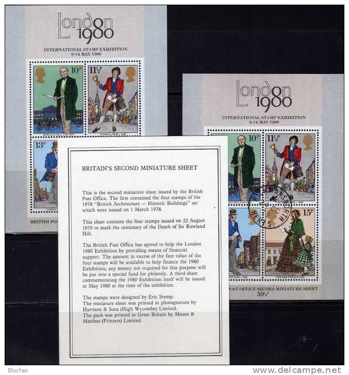 Sir Hill London 1980 Großbritannien Block 2 ** Plus O 8€ Im PP Generalpostmeister Traditionelle Postuniform Sheet Of UK - Presentation Packs