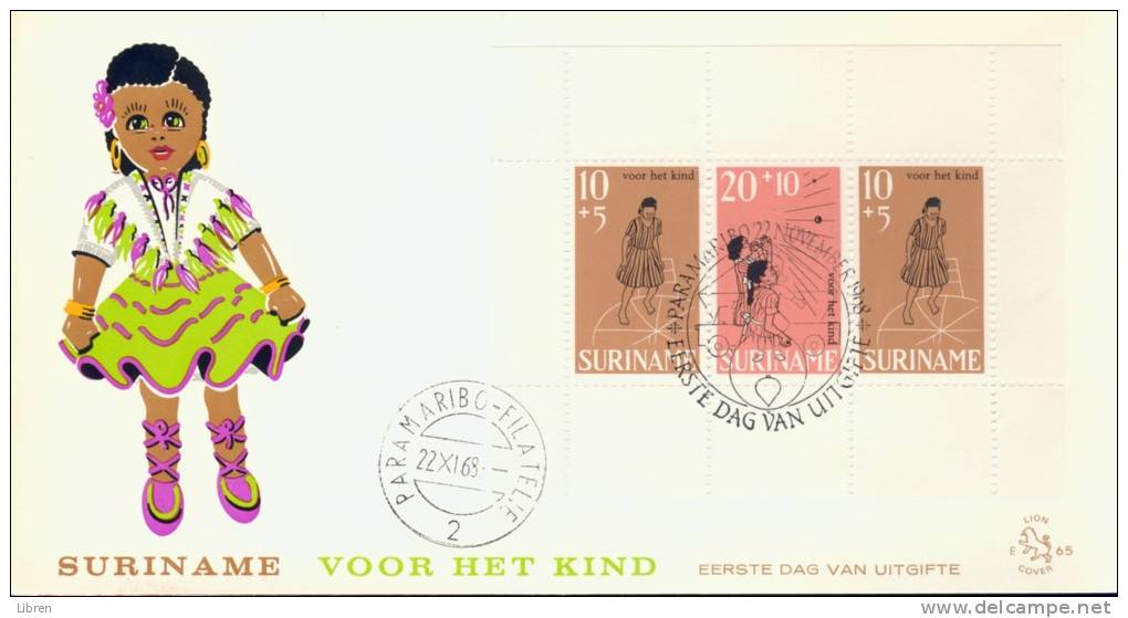 SURINAME, SURINAM 1968 FDC E65 LION ISSUE. CHILDREN, KINDEREN, ENFANTS. - Surinam ... - 1975