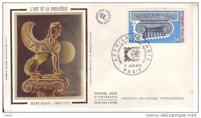 FRANCE FDC Premier Jour ARPHILA PARIS 9 Juin 1975 Timbre 3,00f Expo Internationale ART Et PHILATELIE - 1970-1979