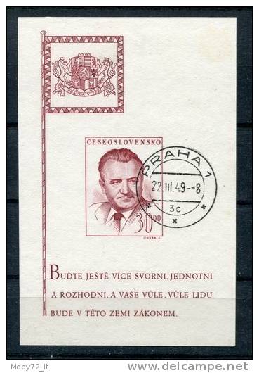 Cecoslovacchia - 1948 - Usato - Gottwald - Mi Block 10 - Used Stamps