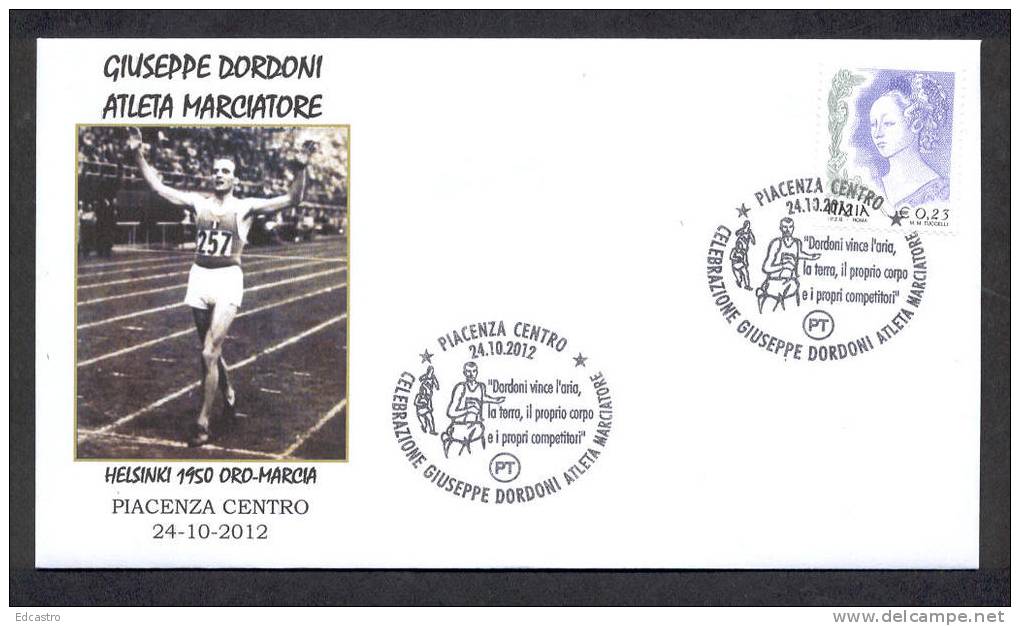 6.- ITALY ITALIA 2012. SPECIAL POSTMARK. GIUSEPPE DORDONI. GOLD MEDAL OLYMPIC AND PARALYMPIC GAMES HELSINKI 1952 - Sommer 1952: Helsinki