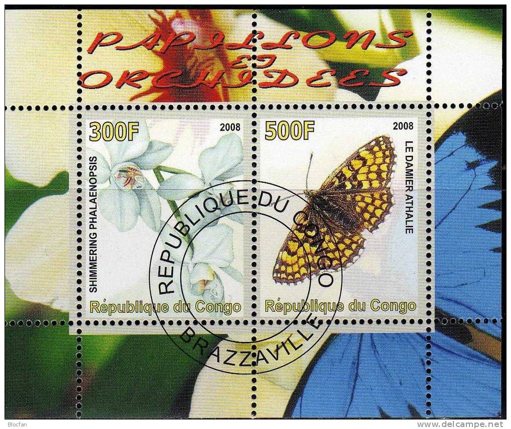 Natur Umwelt Kongo 3 Blocks 2008 O 15€ Orchideen Schmetterlinge Bf Topic Flower Bloc Butterfly Souvenir Sheet Of Africa - Gebraucht