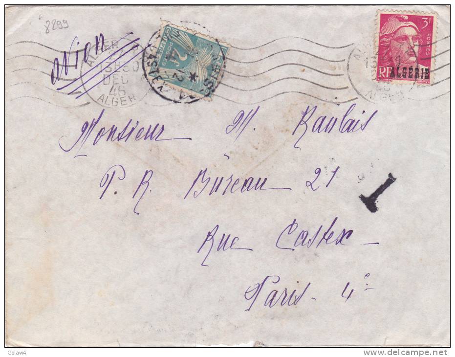 8299# ALGERIE GANDON / LETTRE PAR AVION TAXE POSTE RESTANTE Obl ALGER 27 Dec. 1946 Pour PARIS - Covers & Documents