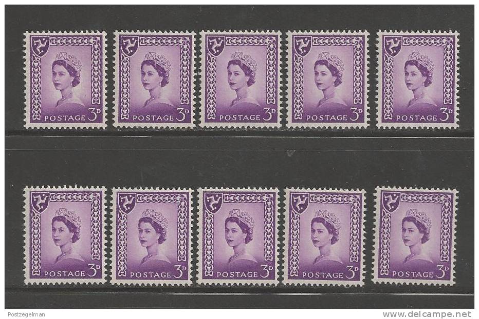 UK Isle Of Man1958 Mint Never Used Stamps QE II (10 Stamps Of  3d Lilac Nr. 1 - Unclassified