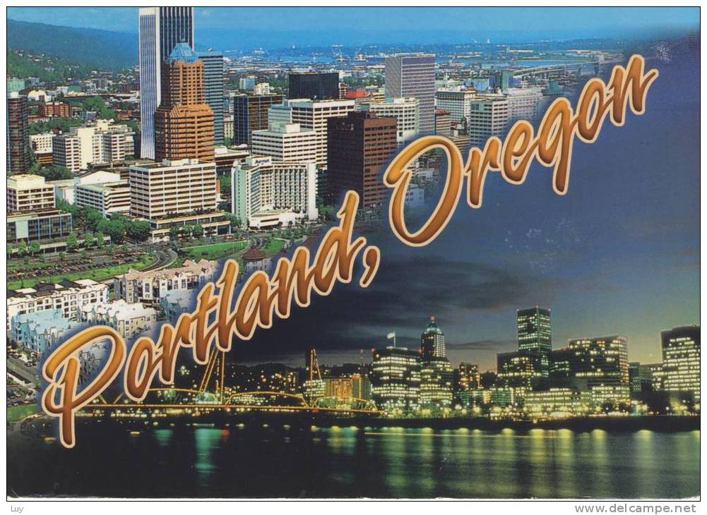 Beautiful View Of Portland, OR; Skyline In The Day And At Night Willamette River - Portland