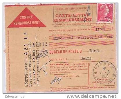 France FDC Cover, Stamp, Postmarks, Parcel Card (8436) - 1953-1960
