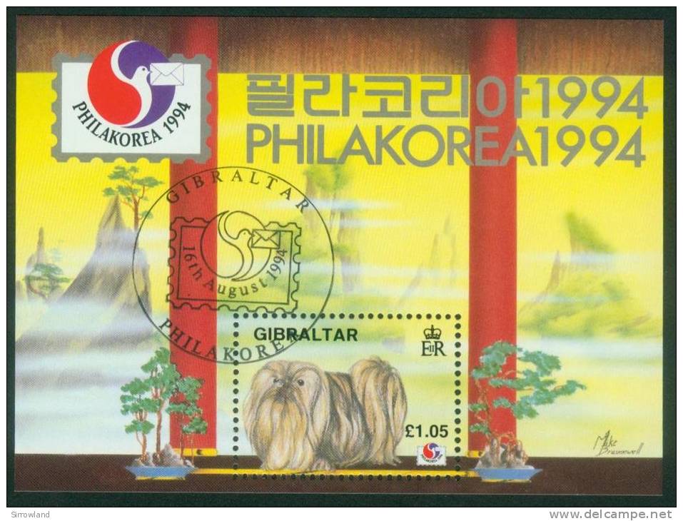 Gibraltar  1994  Intern. Briefm.ausst. PHILAKOREA '94 - Pekinese  (1 Bl. Gest. (used) Kpl. )  Mi: Bl. 20 (4,00 EUR) - Gibraltar