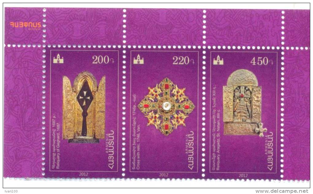 2012. Armenia, Relics Of Etchmiadzin, 3v In Strip, Mint/** - Arménie