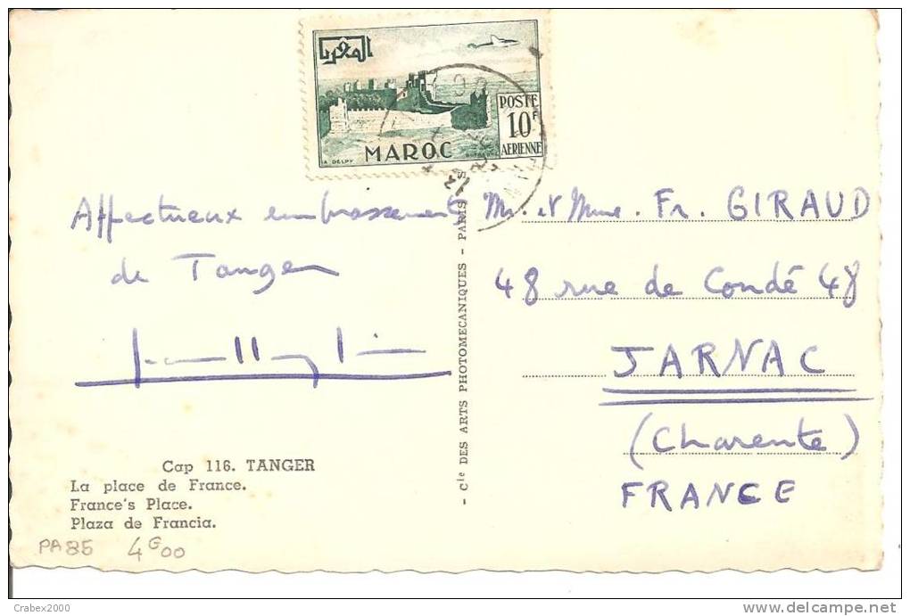 N°Y&T PA 85  TANGER                        Vers     JARNAC - Cartas & Documentos
