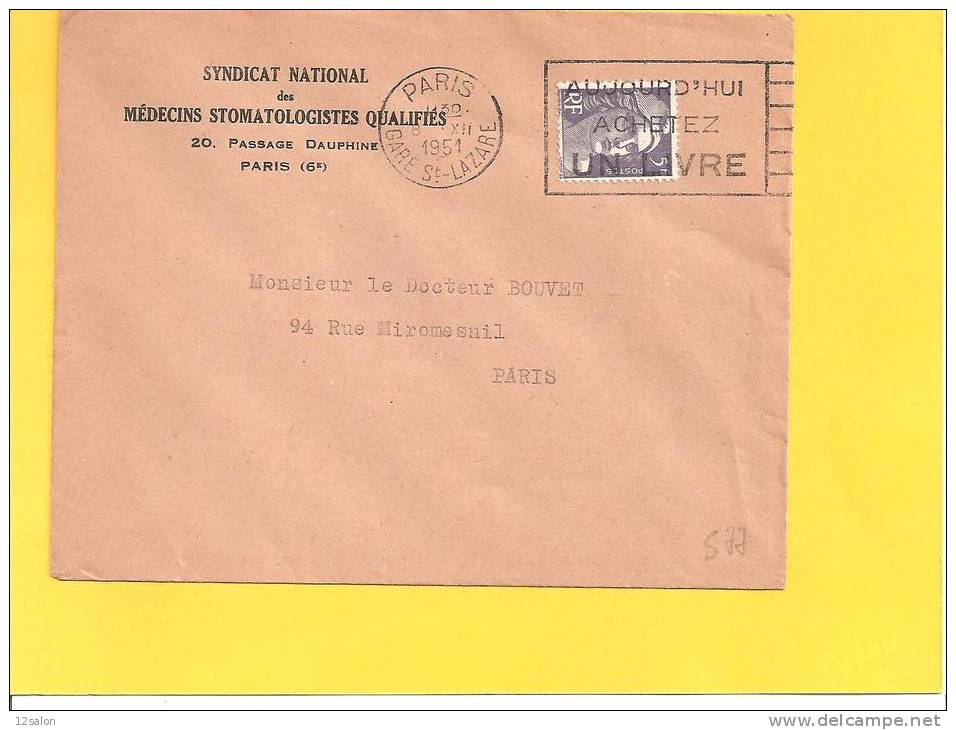 Lettre Marianne De Gandon Avec N° 883 Oblietre PARIS - 1945-54 Marianna Di Gandon