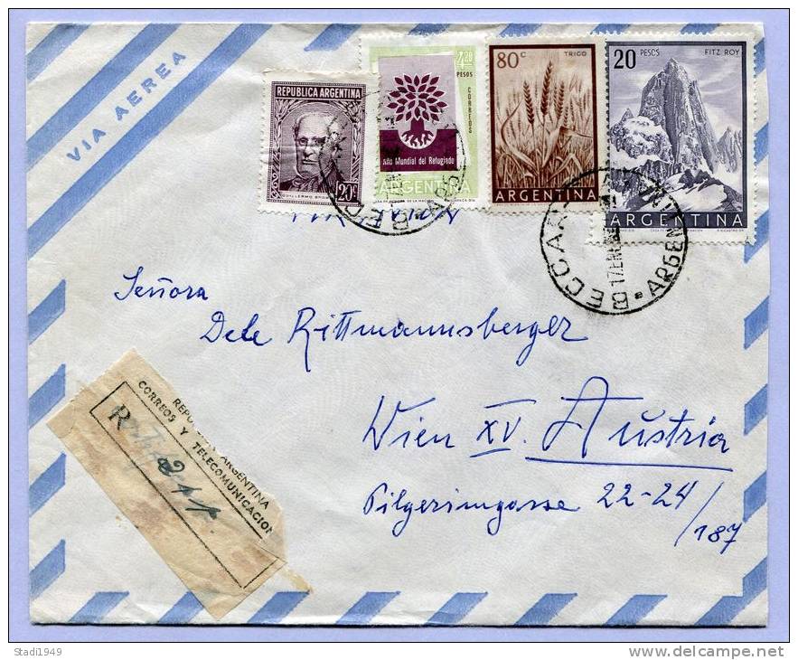 Air Mail Registered Letter Argentina Beccar To Vienna  (579) - Poste Aérienne