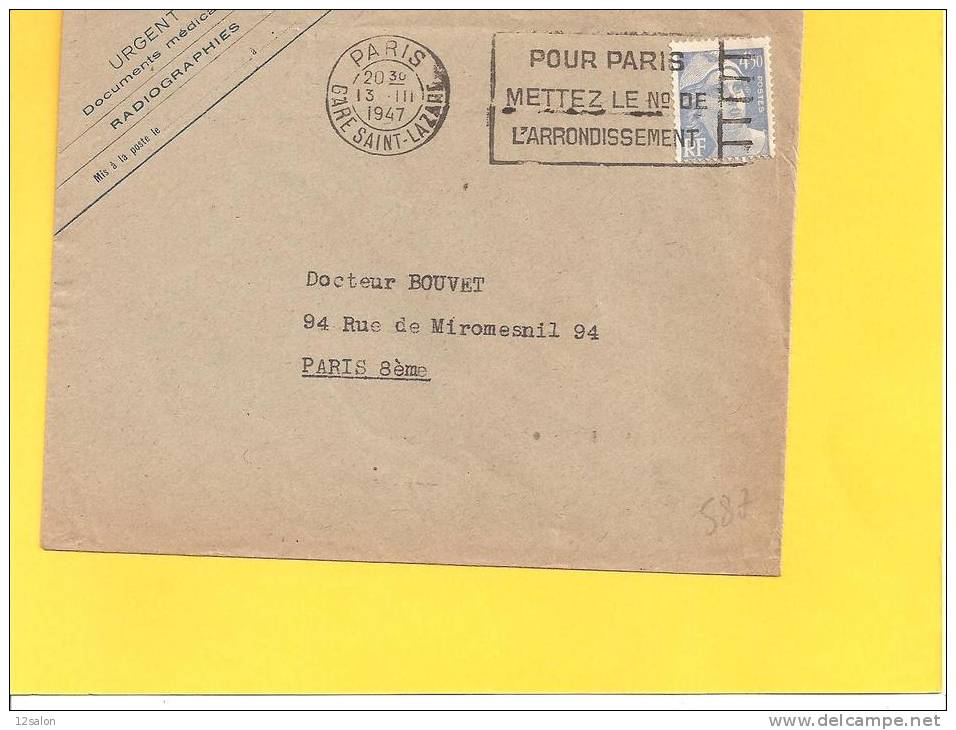 Lettre Marianne De Gandon Avec N° 718 A Oblitere PARIS - 1945-54 Marianne (Gandon)