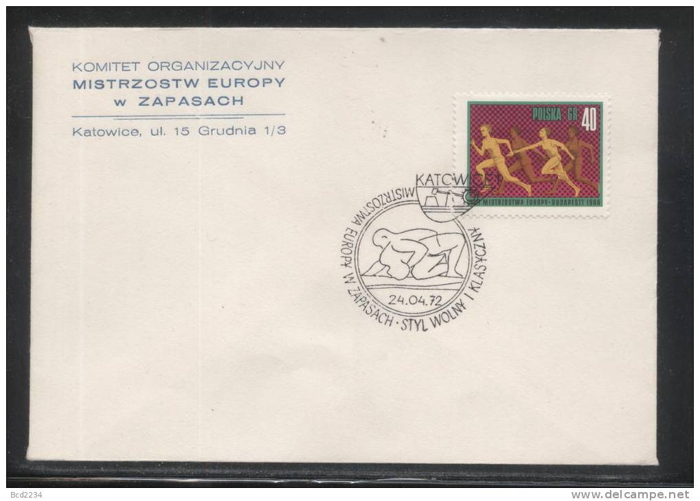 POLAND 1972 EUROPEAN FREESTYLE & CLASSICAL WRESTLING CHAMPIONSHIPS COMM CANCEL ON ORGANIZING COMMITTEE COVER WRESTLER - Lutte