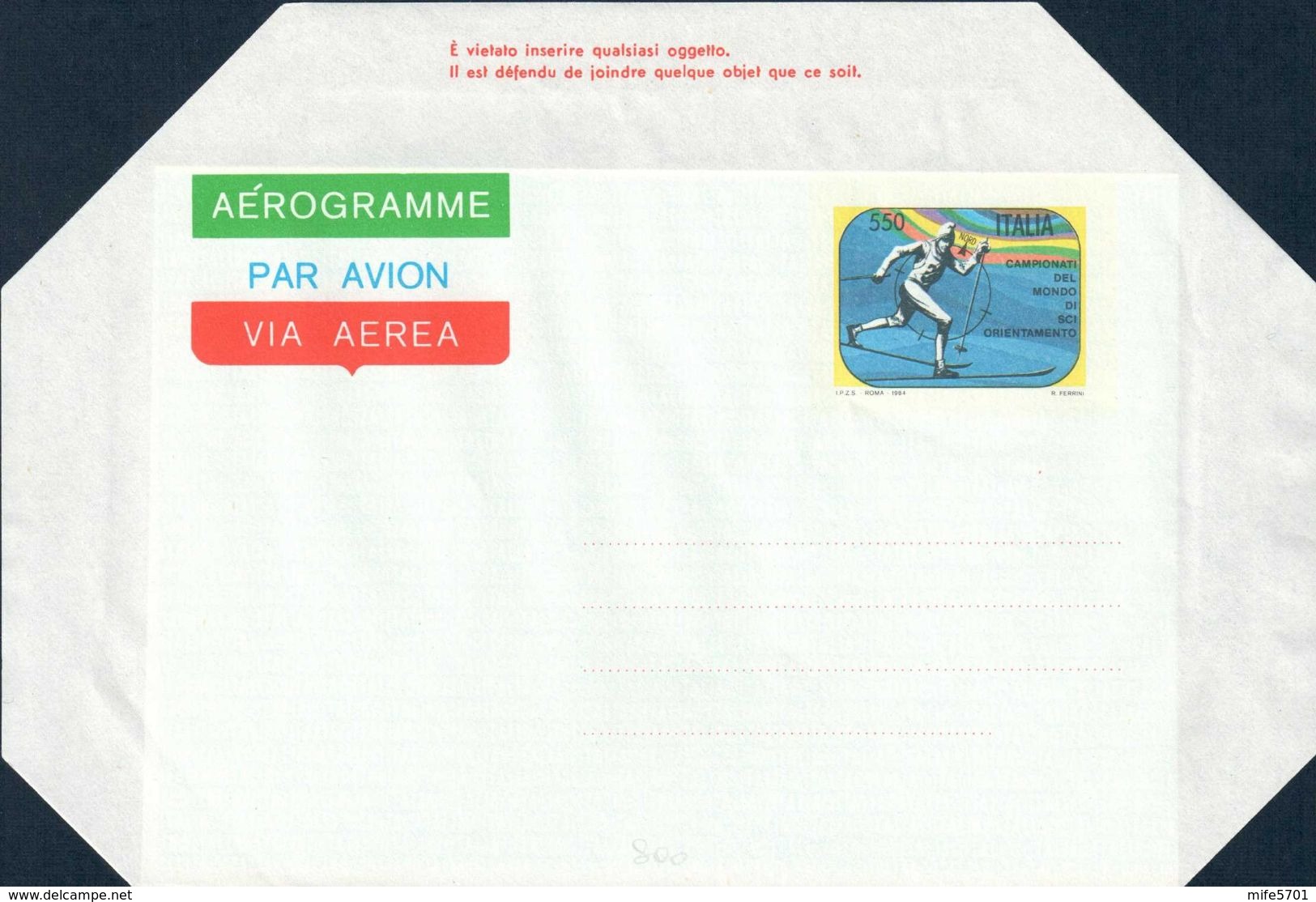 AEROGRAMMA CAMPIONATO DEL MONDO SCI ORIENTAMENTO A LAVARONE (TN) L. 550 - 1983 - CATALOGO FILAGRANO A21 - NUOVO ** - Ganzsachen