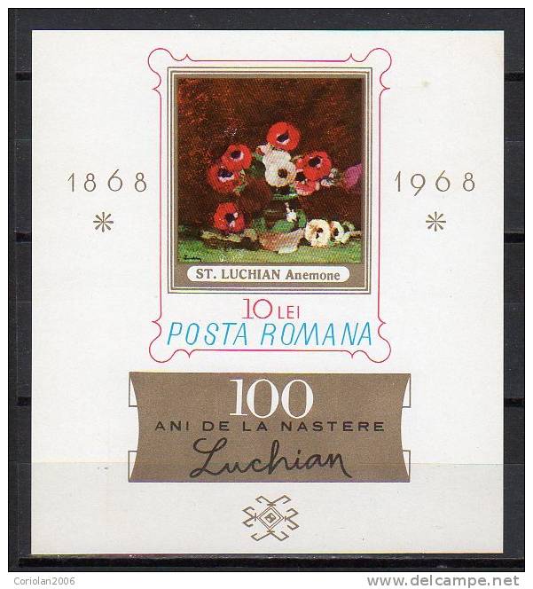 Romania 1968 / 100 Years Stefan Luchian / Imperforated S/S - Unused Stamps