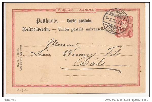 A120 - MULHAUSEN - 1890 - MULHOUSE Haut Rhin - Entier Postal Pour La Suisse - Briefe U. Dokumente