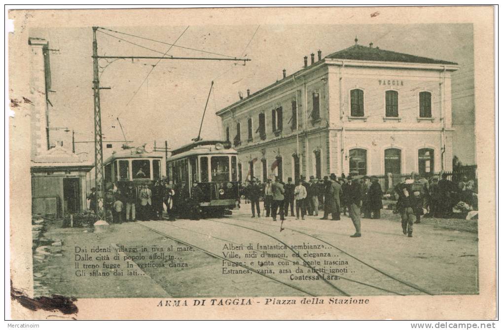 Imperia Arma Di Taggia Piazza Della Stazione Animata Tram Poesia Contessa Lara - Imperia